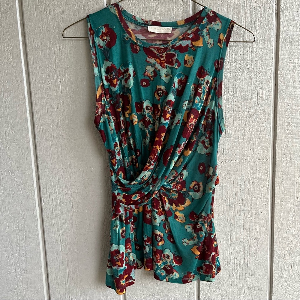 Ulla Johnson Teal and Burgundy Floral Tank Top
